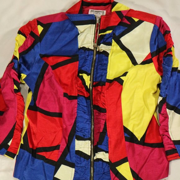 vtg MISHCA Multicolor Geometric Pattern Zip up Jacket Sz MEDIUM - Picture 3 of 13